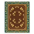 Brown Floral Medallion Teal Border Rug
