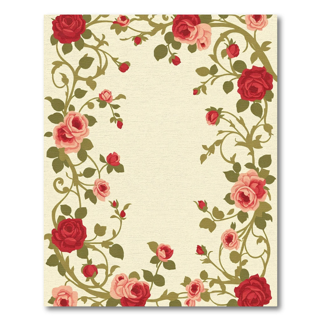 Crimson Coral Pink Rose Vine Rug