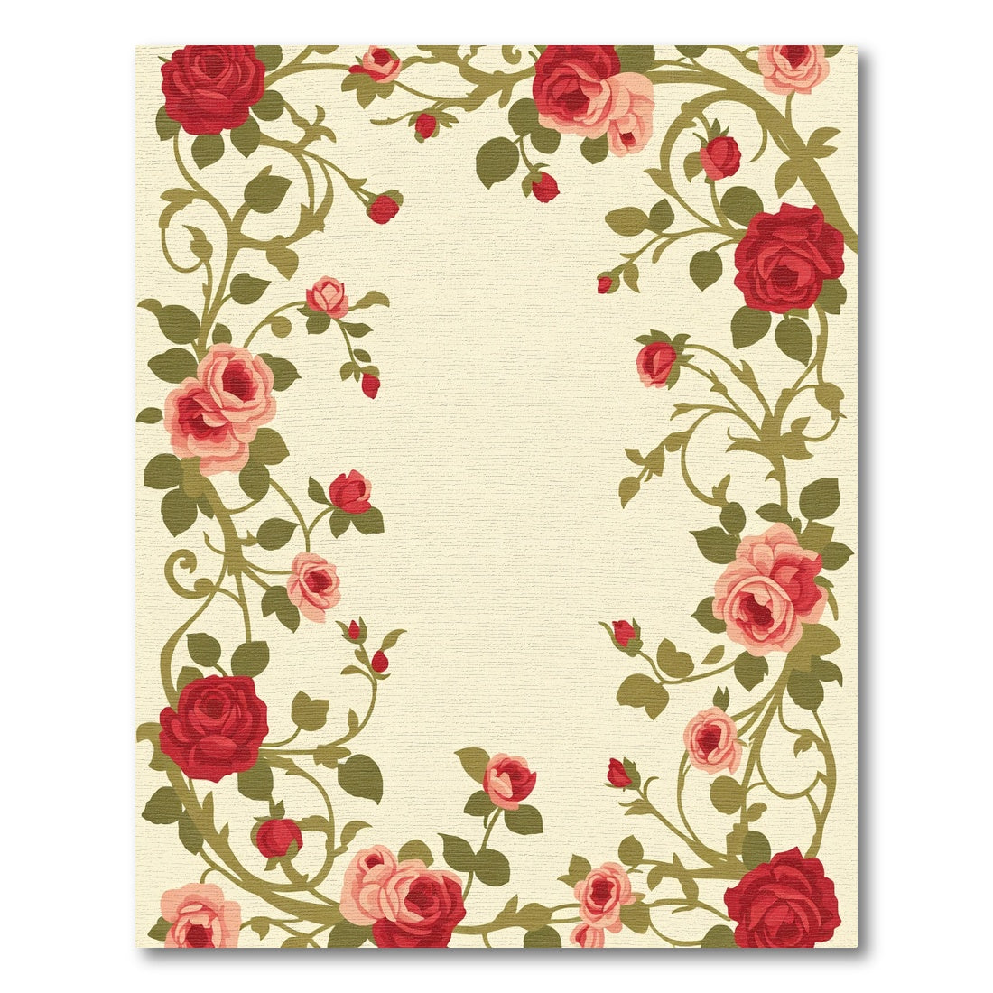 Crimson Coral Pink Rose Vine Rug