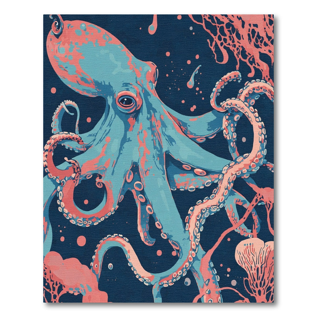 Vibrant Teal Coral Octopus Swirl Rug