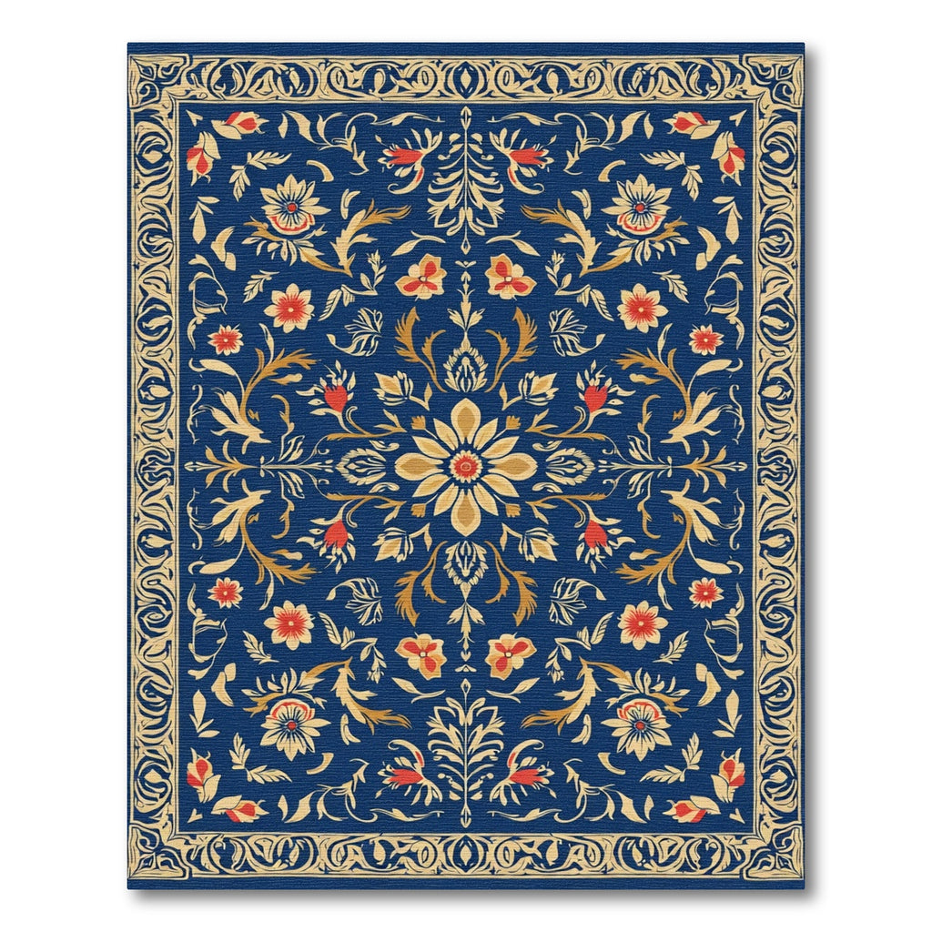 Dark Blue Floral Medallion Garden Rug