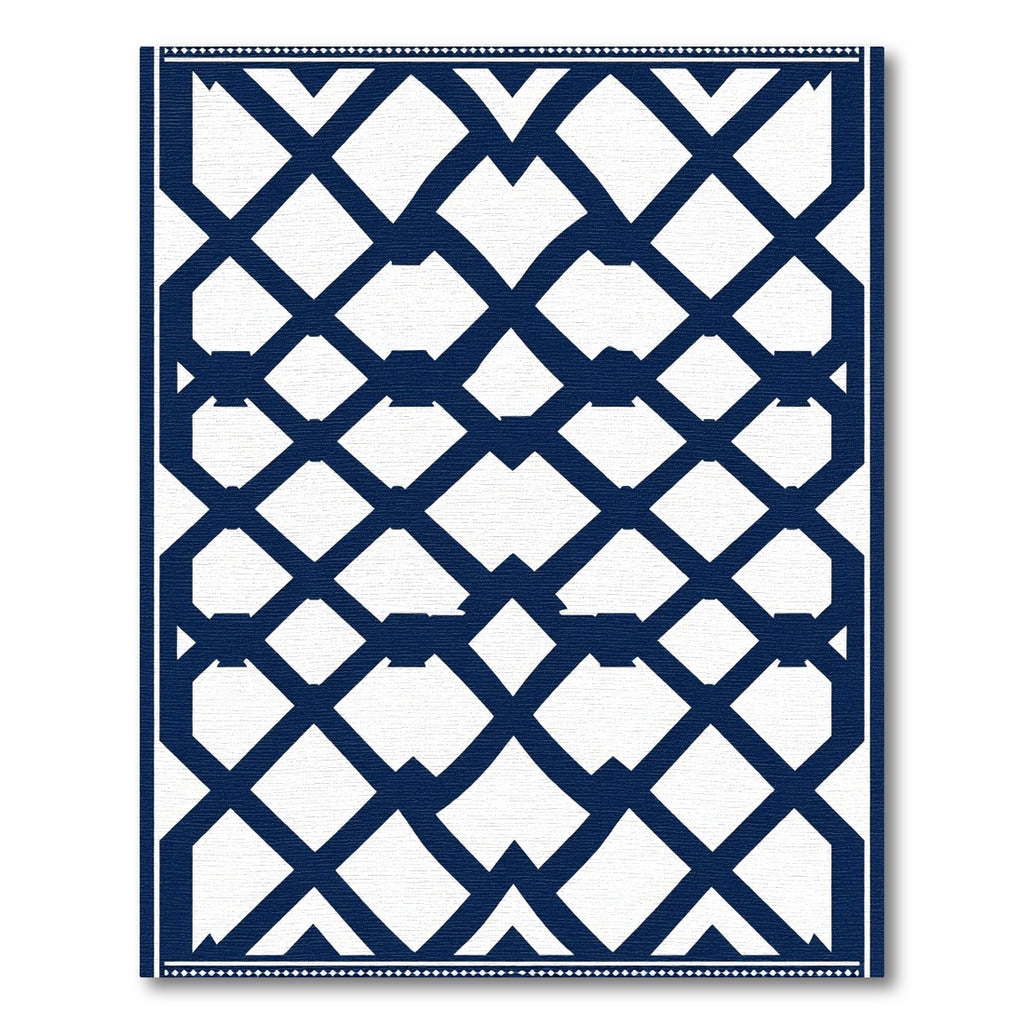 Navy Blue Geometric Lattice Rug
