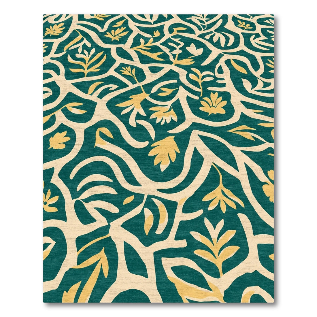 Deep Teal Yellow Botanical Vine Rug