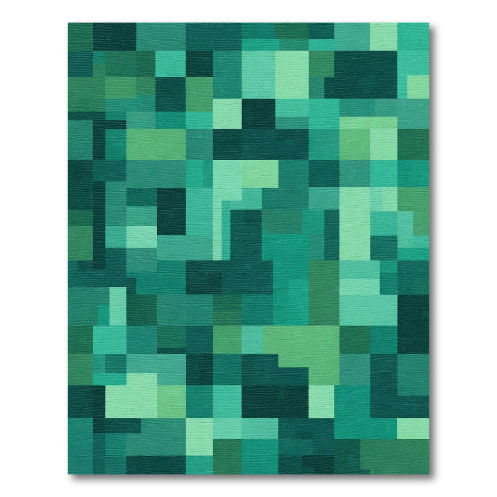 Emerald Green Abstract Geometric Blocks Rug