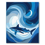 Deep Blue Shark In Swirling Ocean Rug