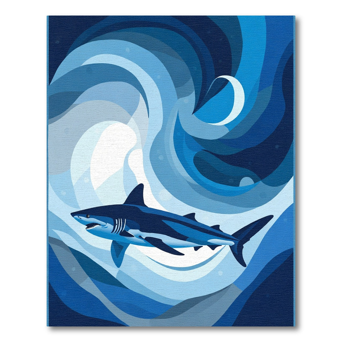 Deep Blue Shark In Swirling Ocean Rug