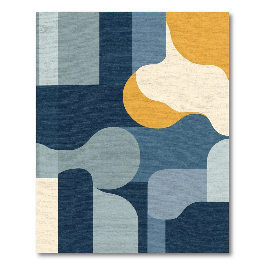 Modern Abstract Organic Blue Ochre Rug