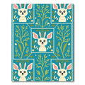 Teal Whimsical Rabbit Garden Border Rug