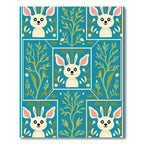 Teal Whimsical Rabbit Garden Border Rug