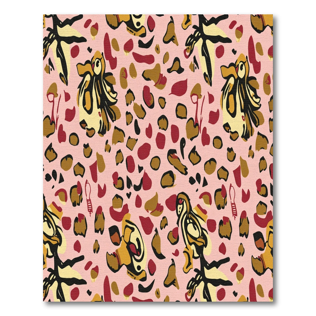 Whimsical Pink Cheetah Bird Collage Rug
