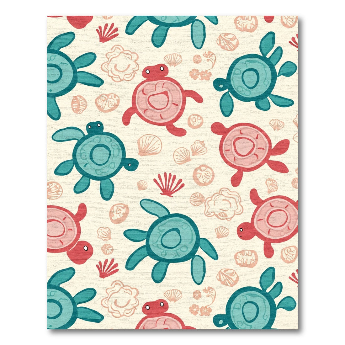 Coral Teal Turtle Shell Seashell Composition Rug