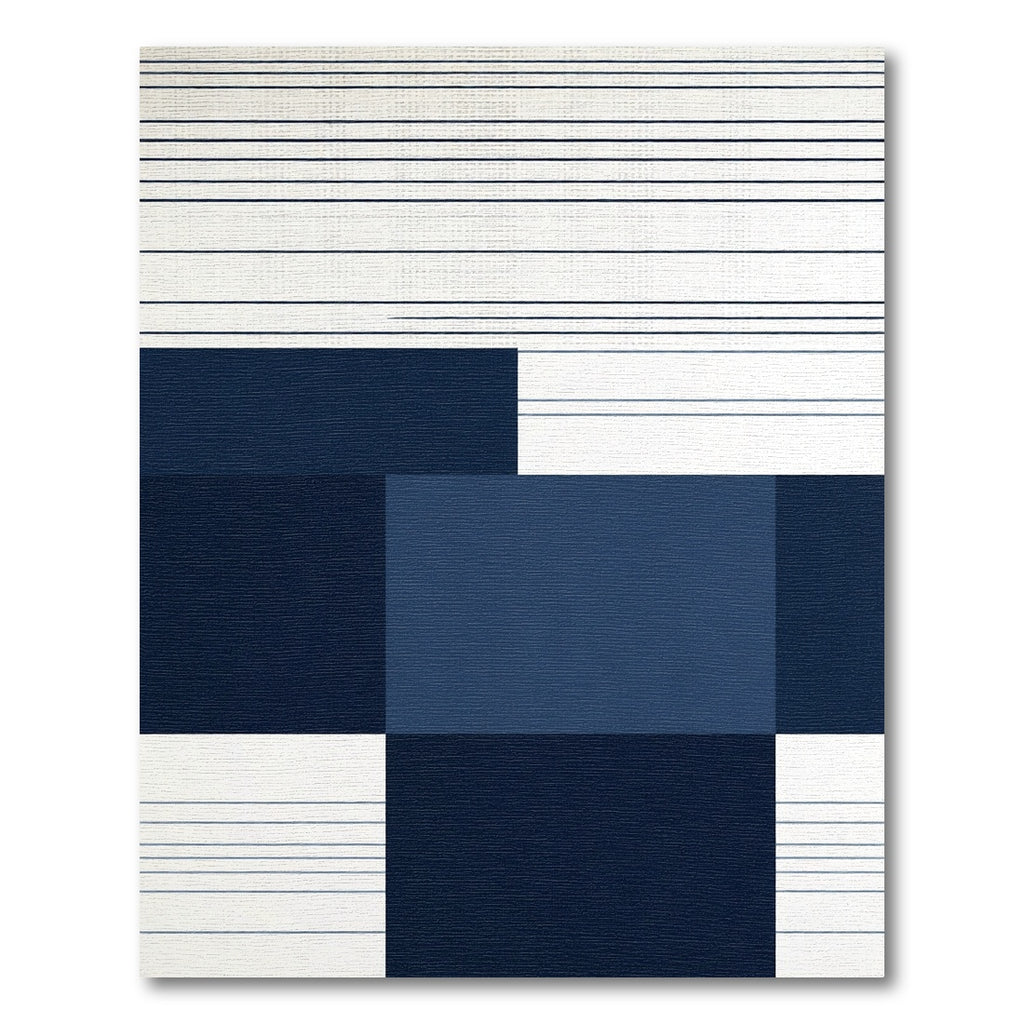 Abstract Navy Blue Geometric Blocks Rug