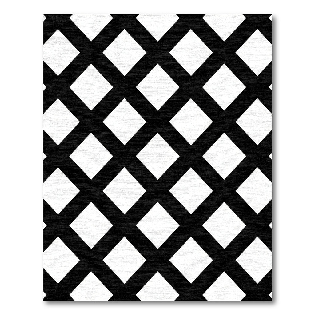 Black White Intersecting Diamond Grid Rug