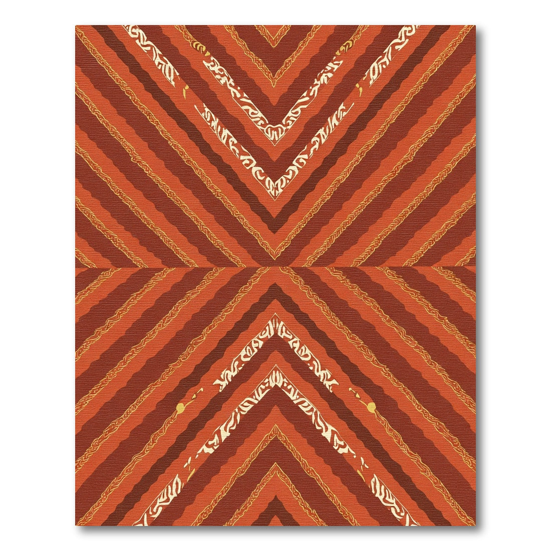 Terracotta Chevron With Intricate Golden Bands Rug
