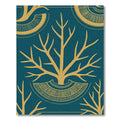 Teal Gold Stylized Tree Medallion Rug