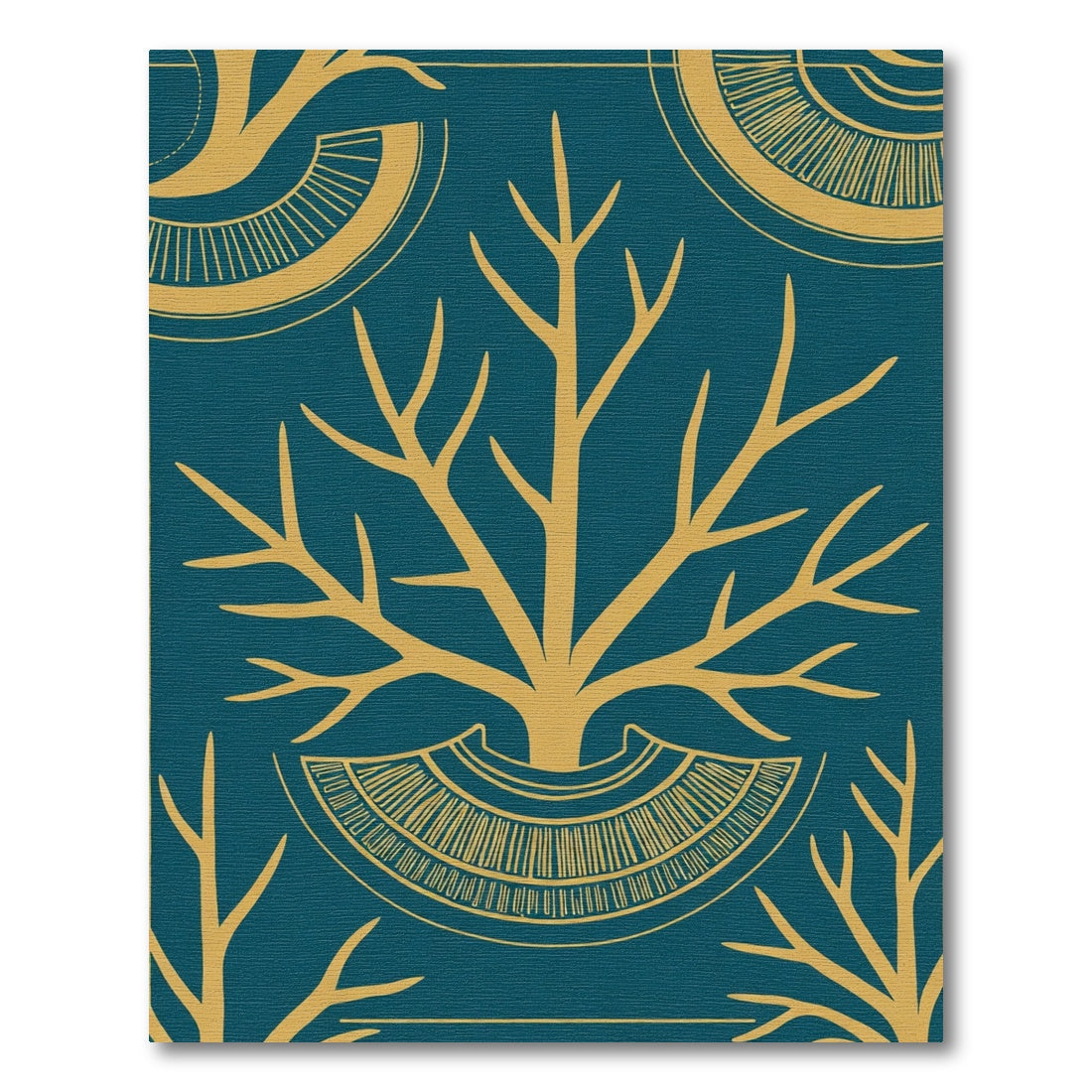 Teal Gold Stylized Tree Medallion Rug
