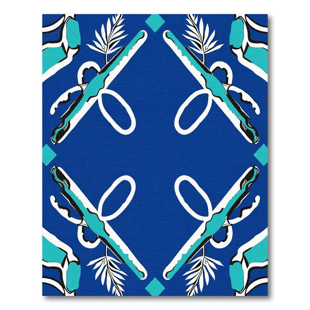 Royal Blue Abstract Diamond Foliage Rug
