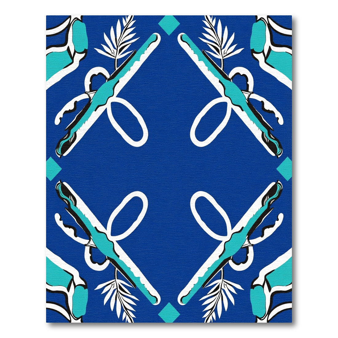 Royal Blue Abstract Diamond Foliage Rug