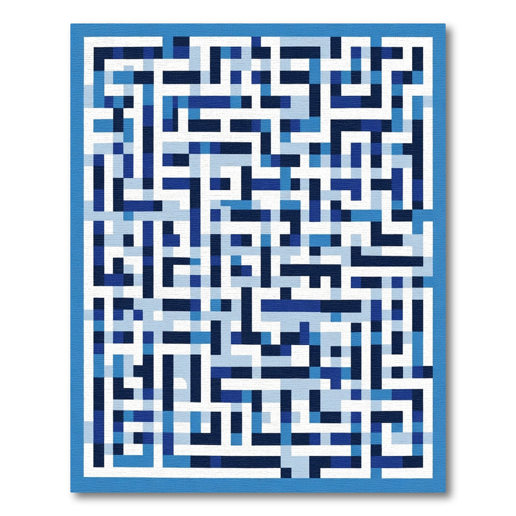 Blue Labyrinth Geometric Pixelated Rug