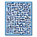 Blue Labyrinth Geometric Pixelated Rug