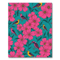 Pink Floral Birds Teal Background Rug