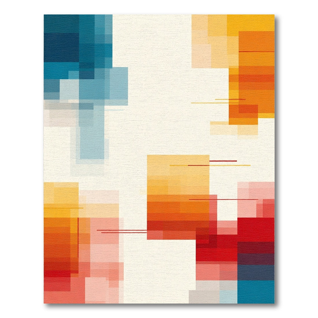 Geometric Blocks Of Blue Orange Red Rug
