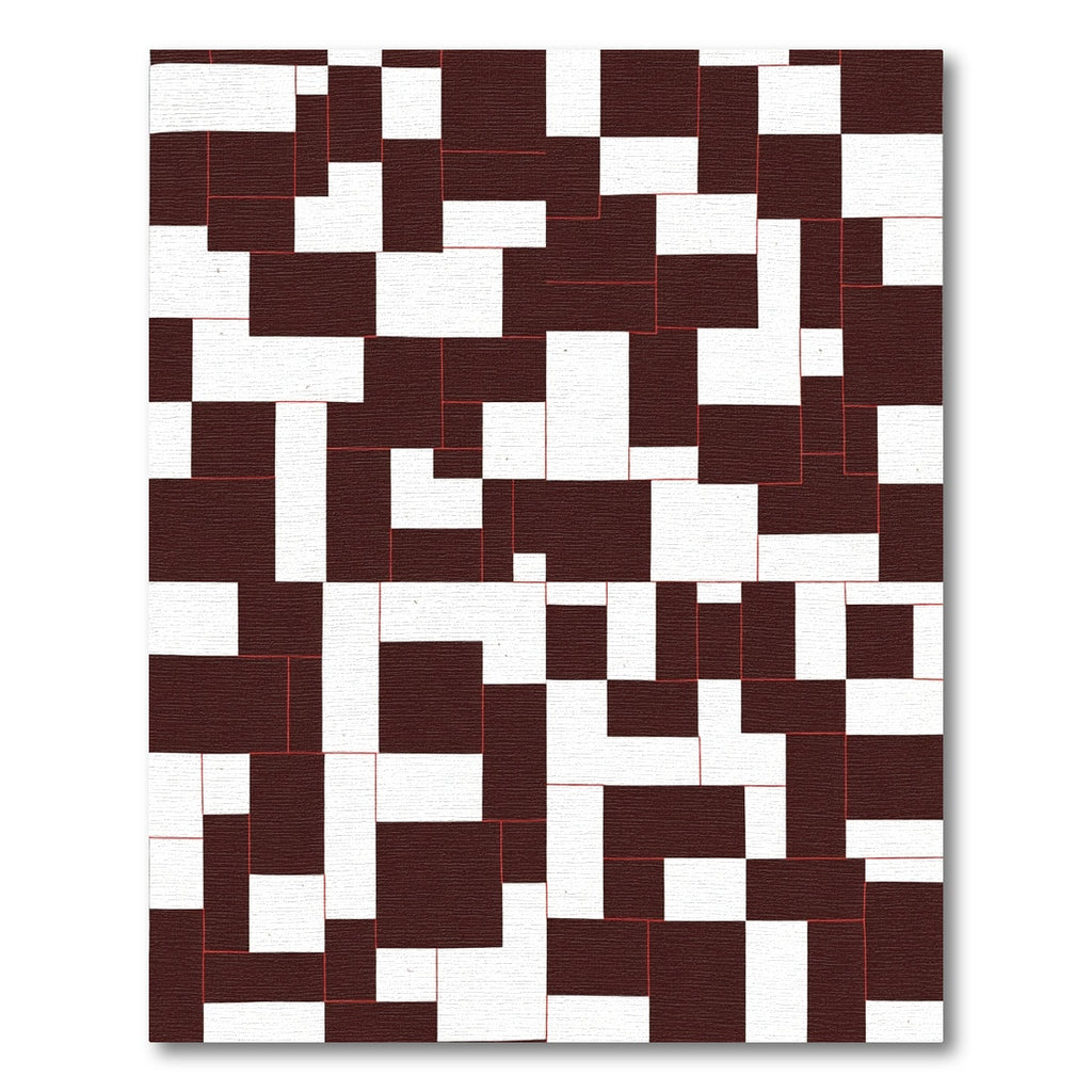 Abstract Dark Brown White Rectangles Rug