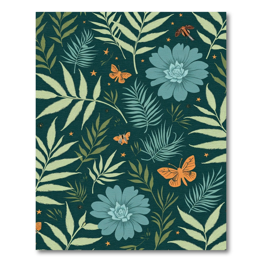 Teal Flower Orange Butterfly Foliage Accents Rug