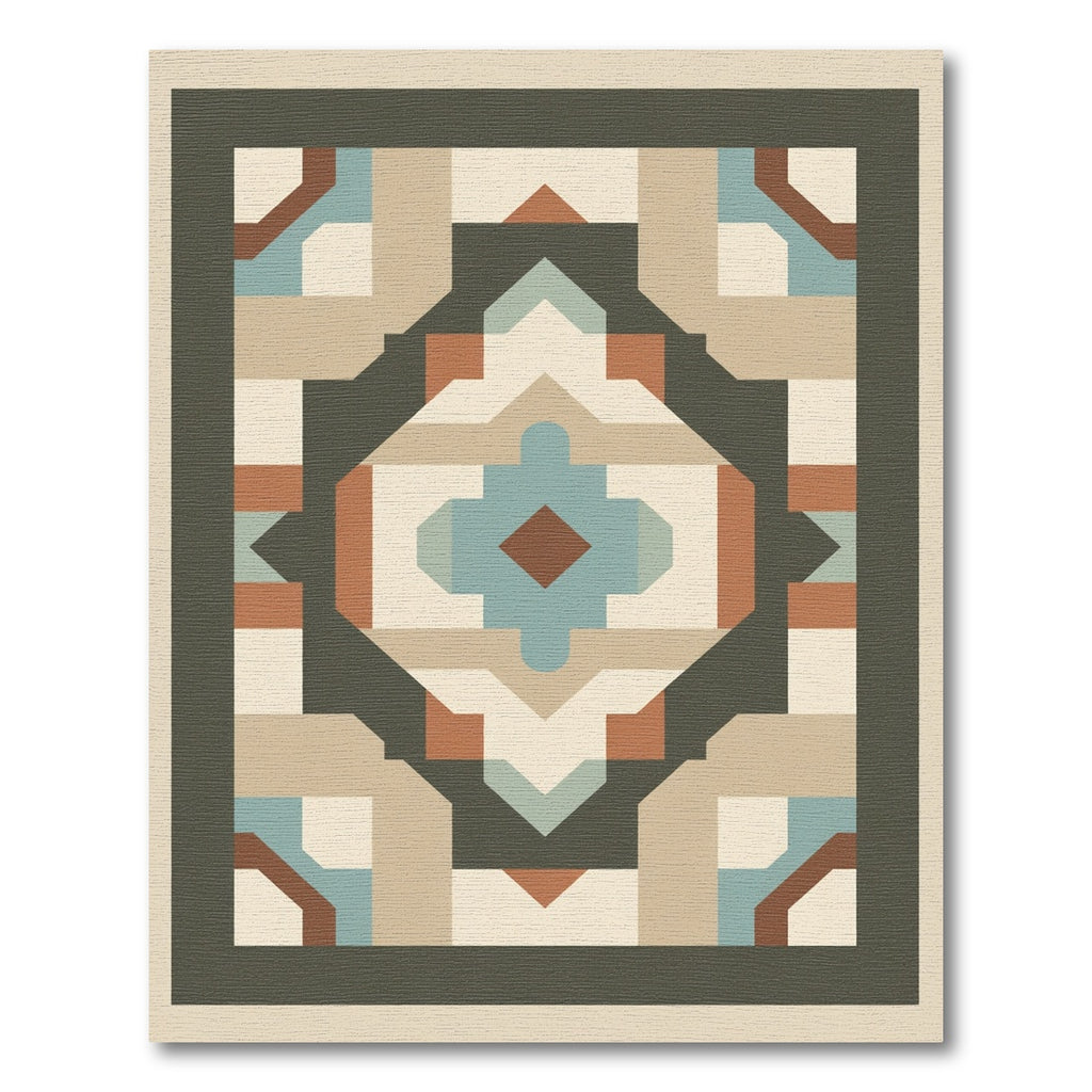 Geometric Earth Tones And Teal Medallion Rug