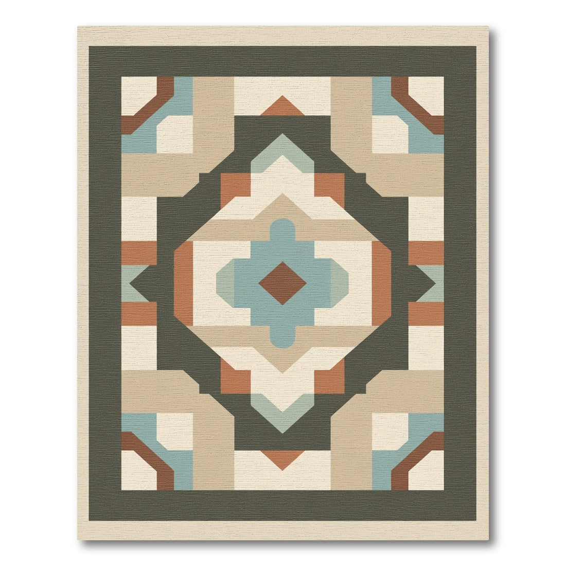 Geometric Earth Tones And Teal Medallion Rug