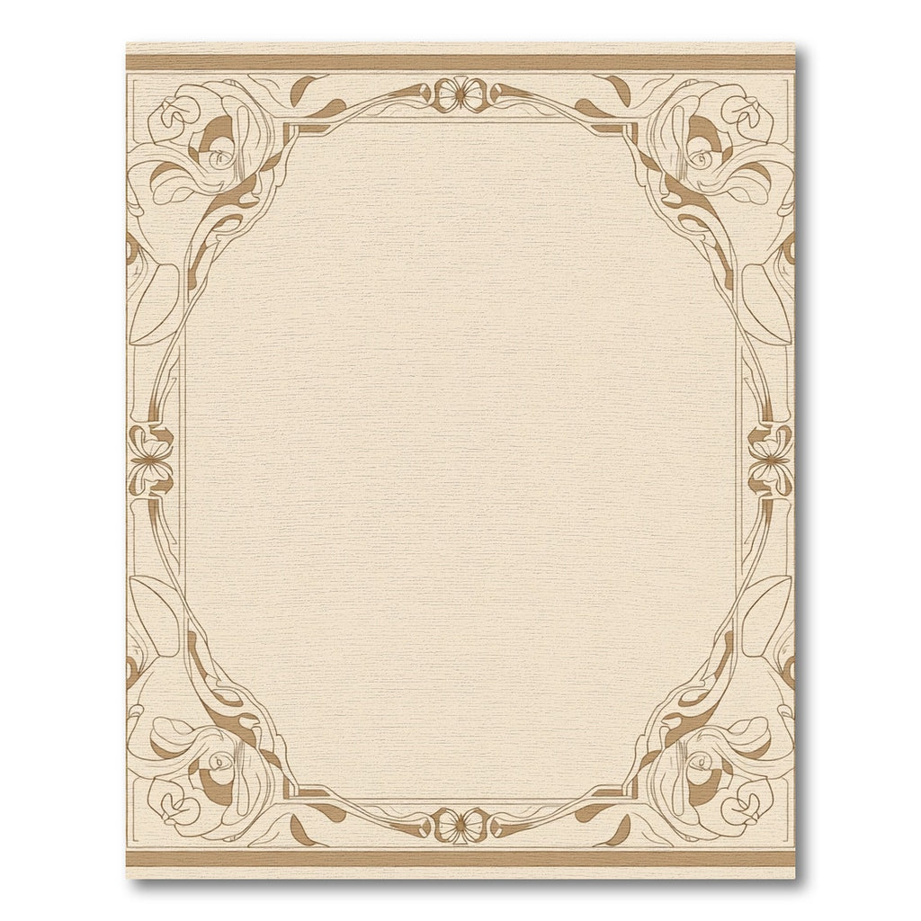 Elegant Beige Floral Art Nouveau Frame Rug