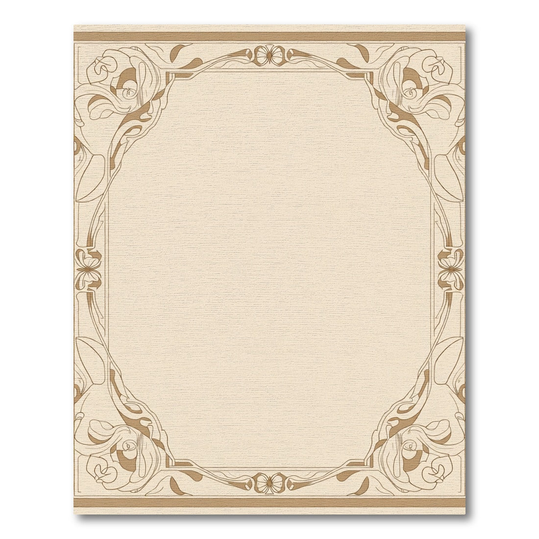 Elegant Beige Floral Art Nouveau Frame Rug