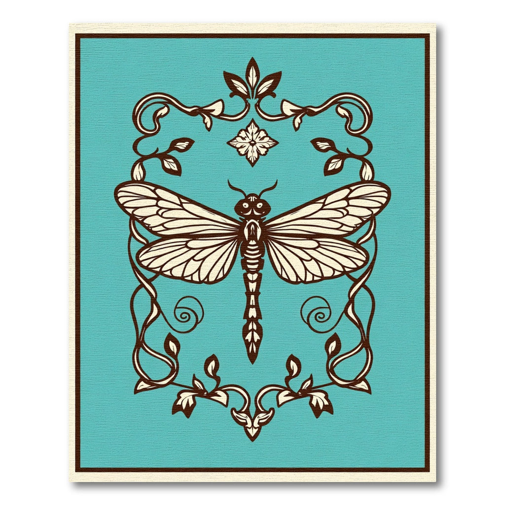 Deco Teal Dragonfly Scrollwork Rug