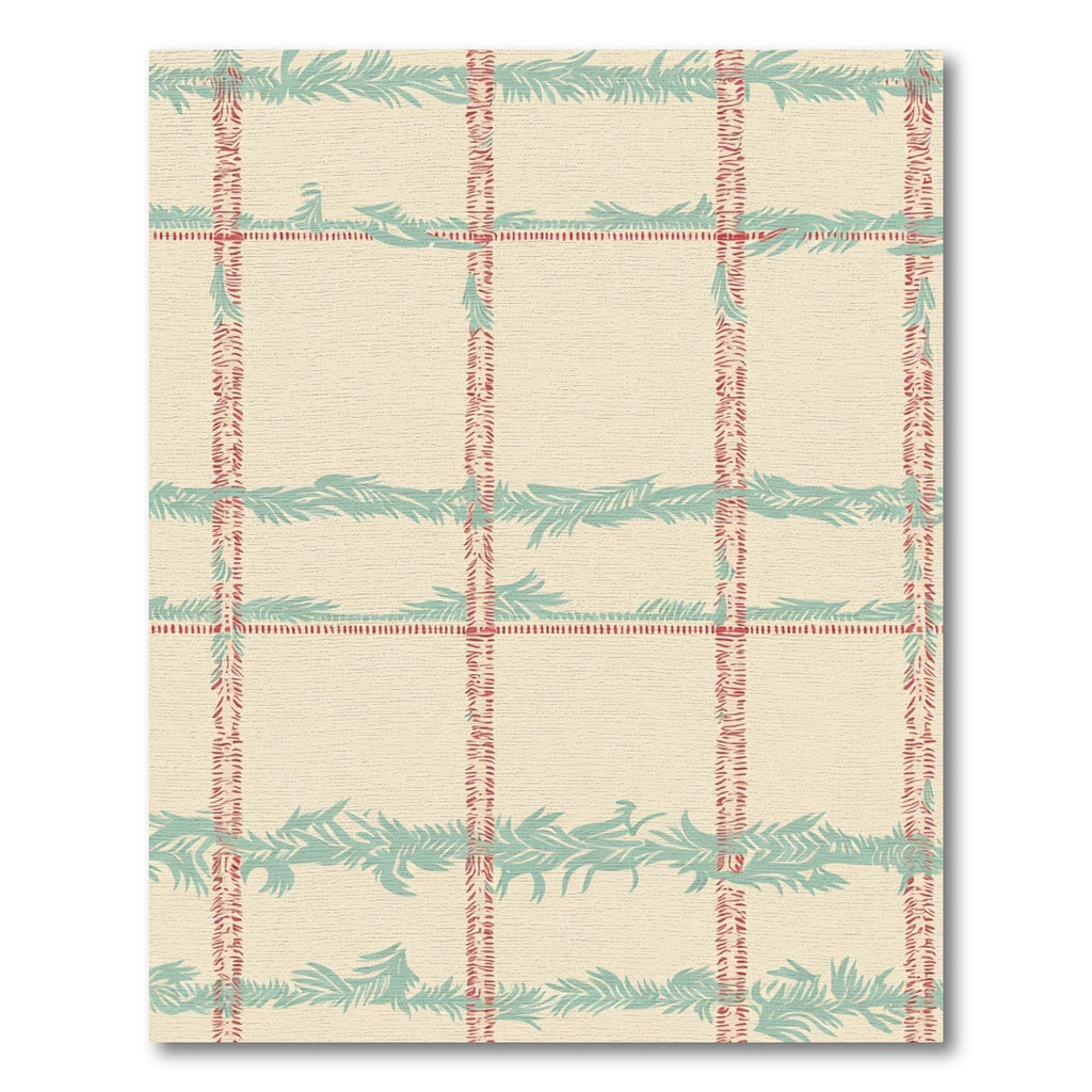 Cream Red Teal Fern Plaid Rug