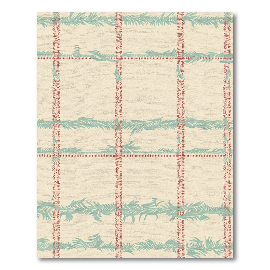 Cream Red Teal Fern Plaid Rug