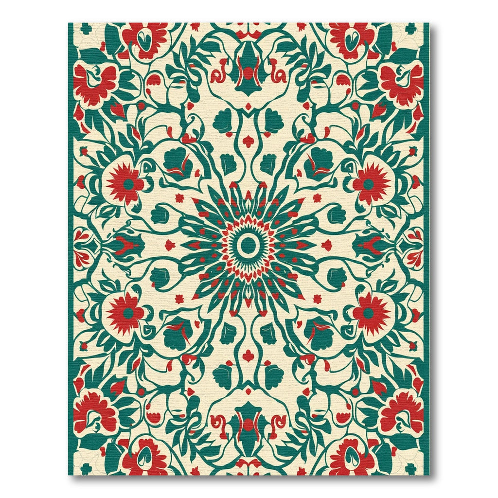 Crimson Teal Floral Mandala Rug