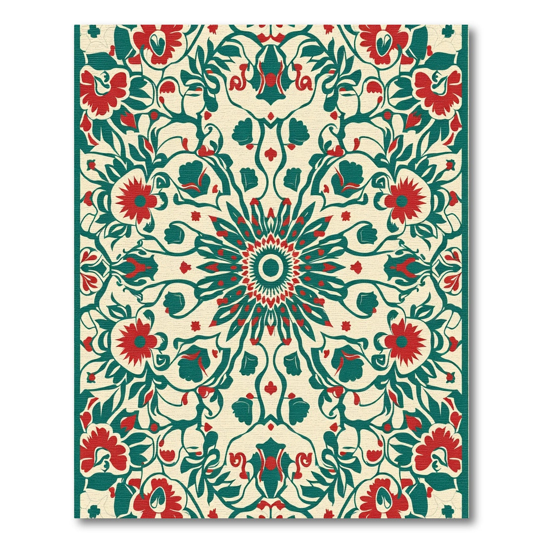 Crimson Teal Floral Mandala Rug