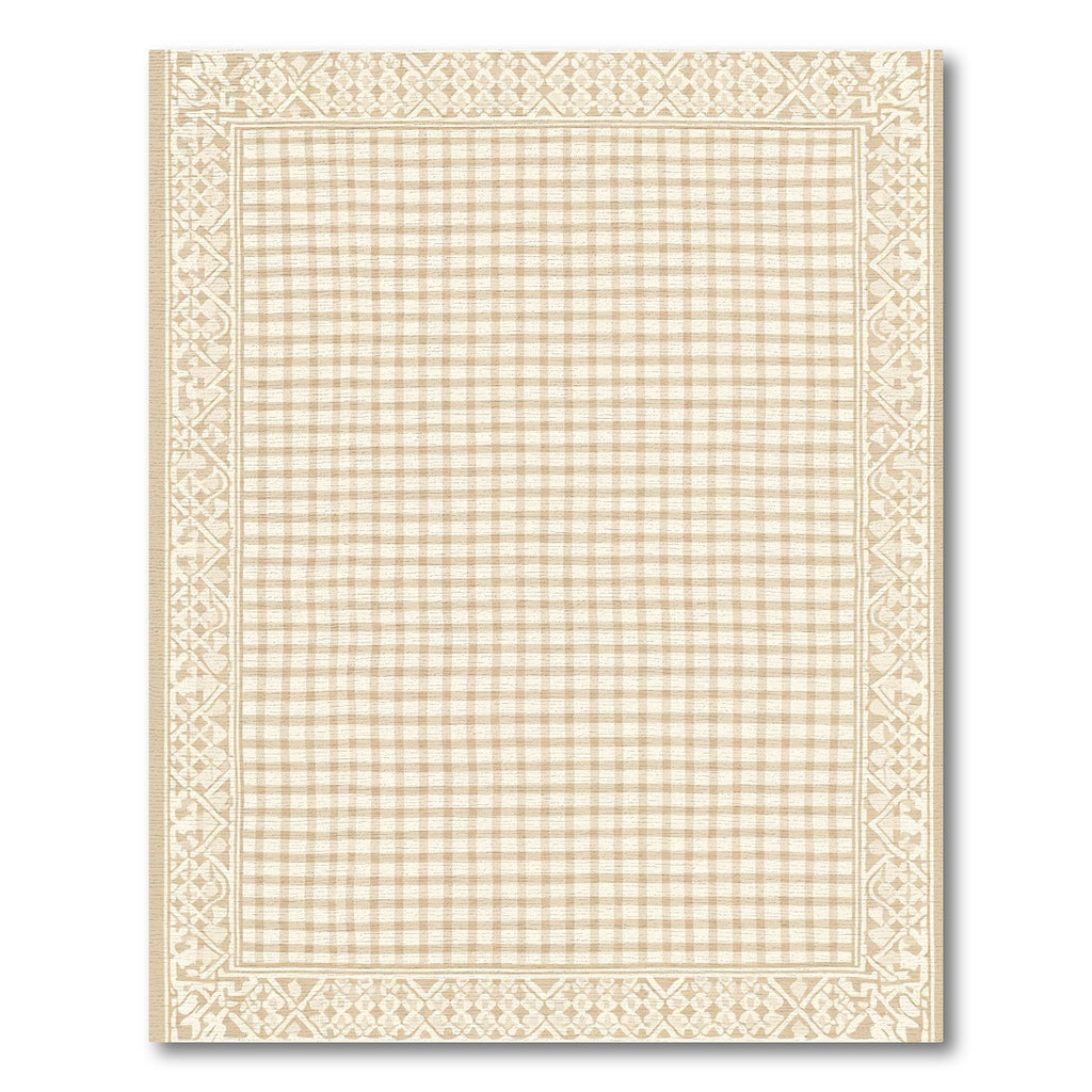 Neutral Checkered Border Artwork Rug