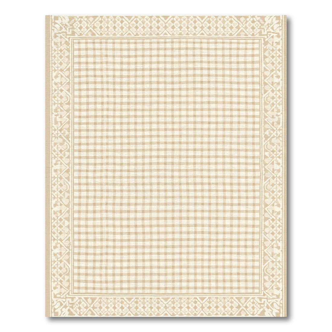 Neutral Checkered Border Artwork Rug