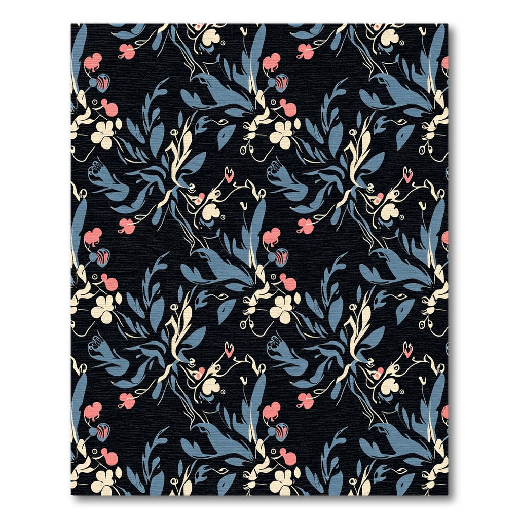Black Floral Medallion Cream Blue Coral Rug