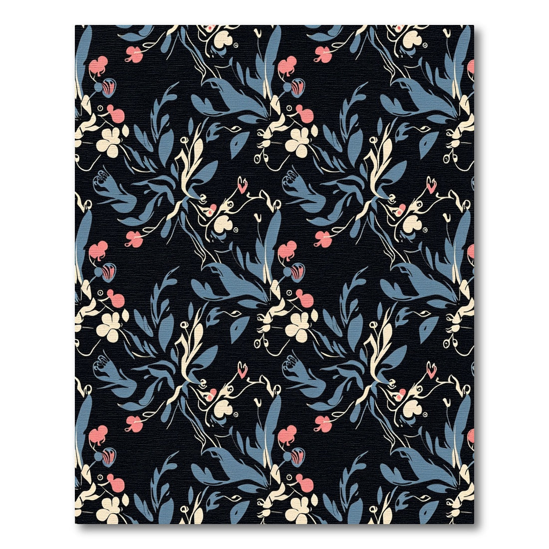 Black Floral Medallion Cream Blue Coral Rug
