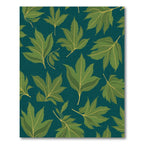 Emerald Leaves on Deep Teal Background Rug