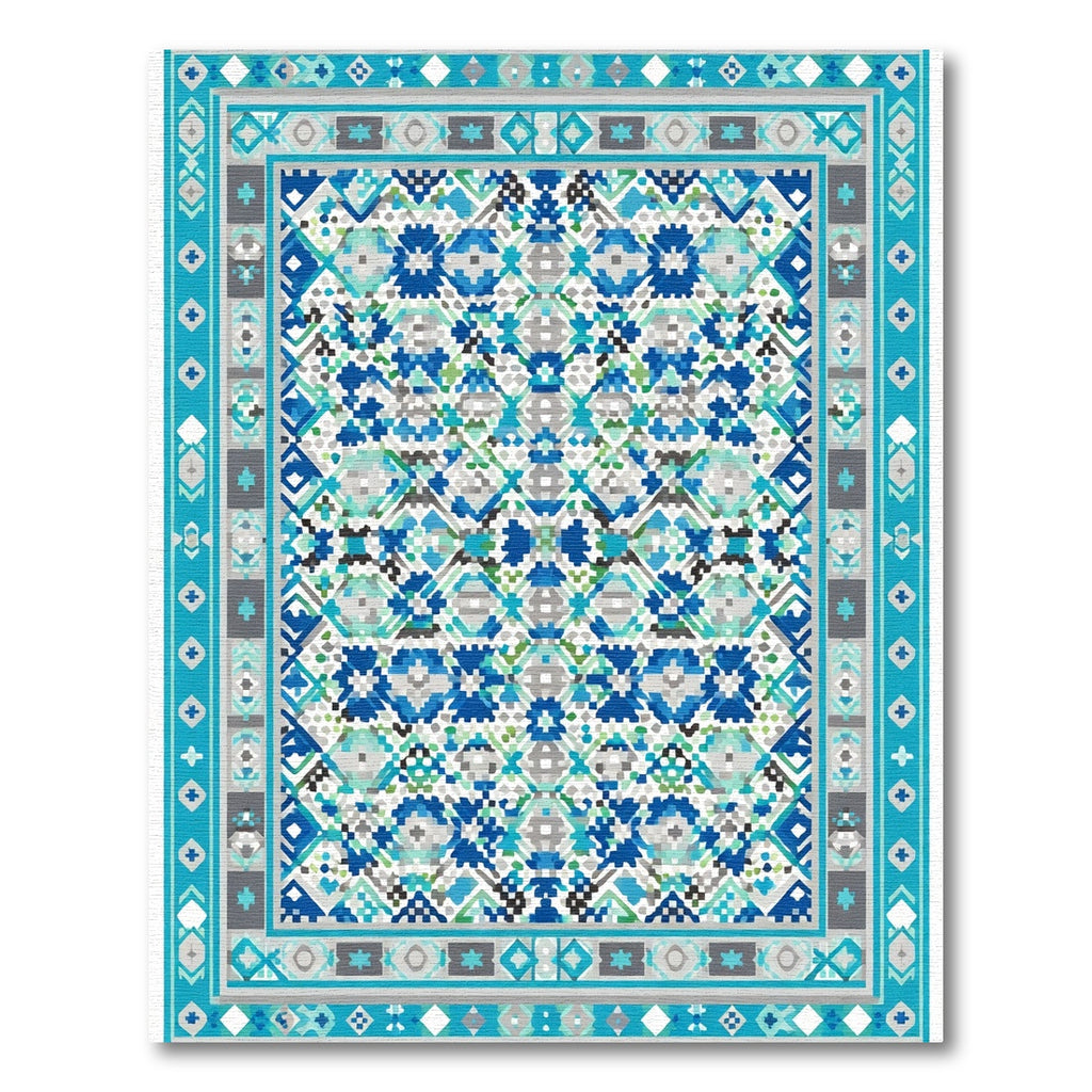 Blue Geometric Pixelated Medallion Rug