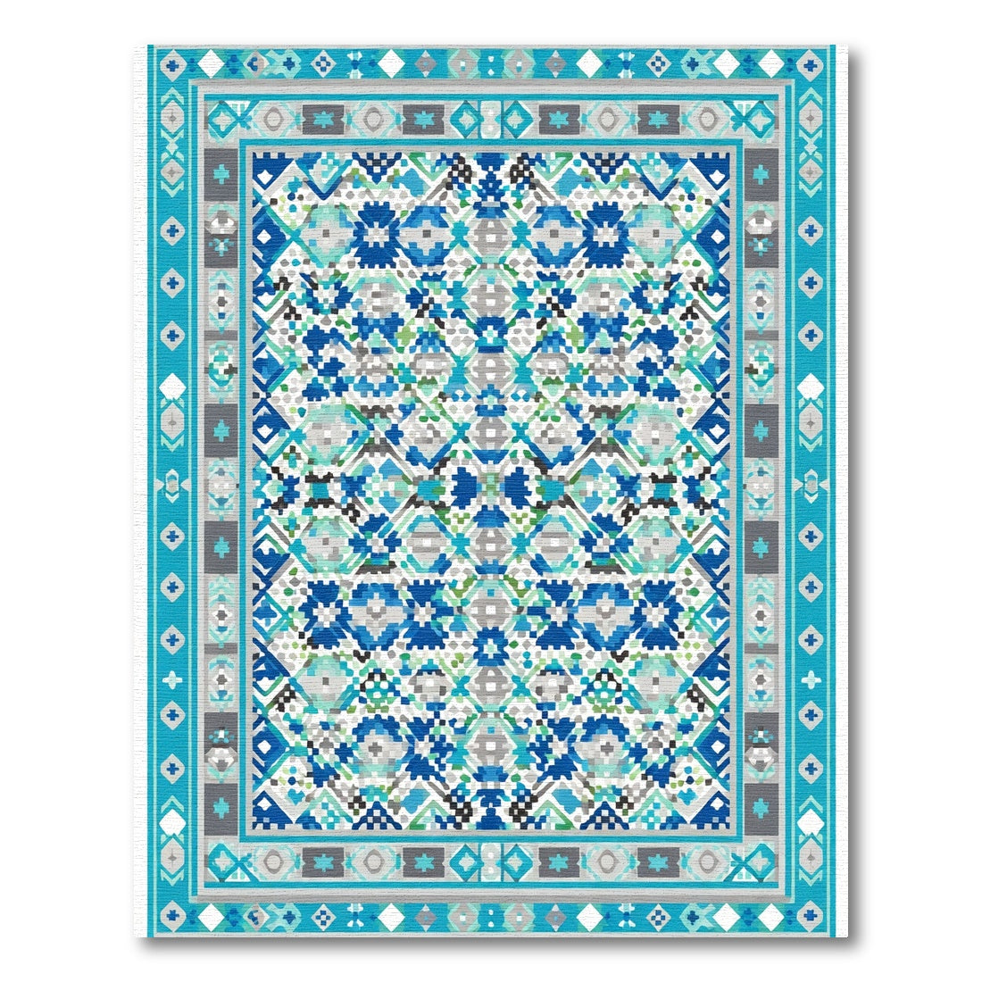 Blue Geometric Pixelated Medallion Rug