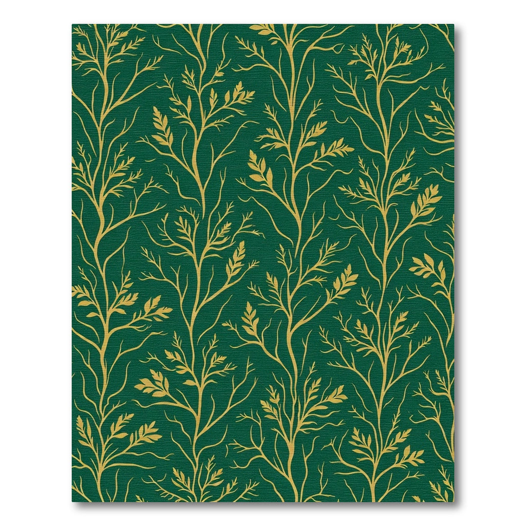 Golden Branch Foliage on Emerald Green Rug