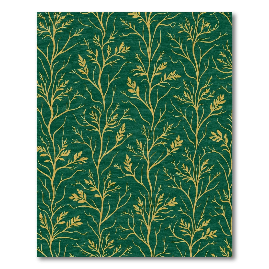 Golden Branch Foliage on Emerald Green Rug