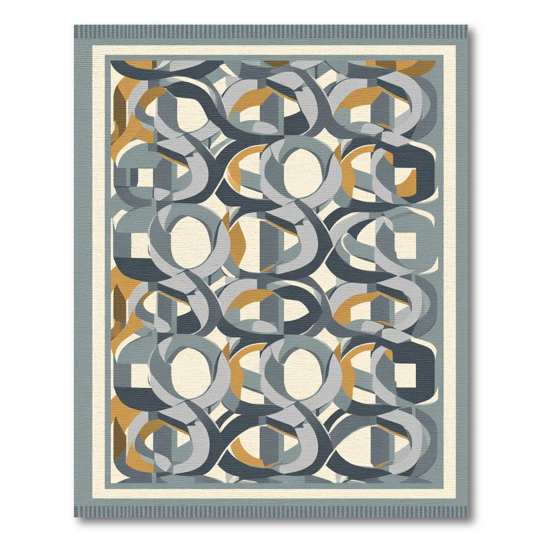 Geometric Interlocking Swirls Gold Gray Rug