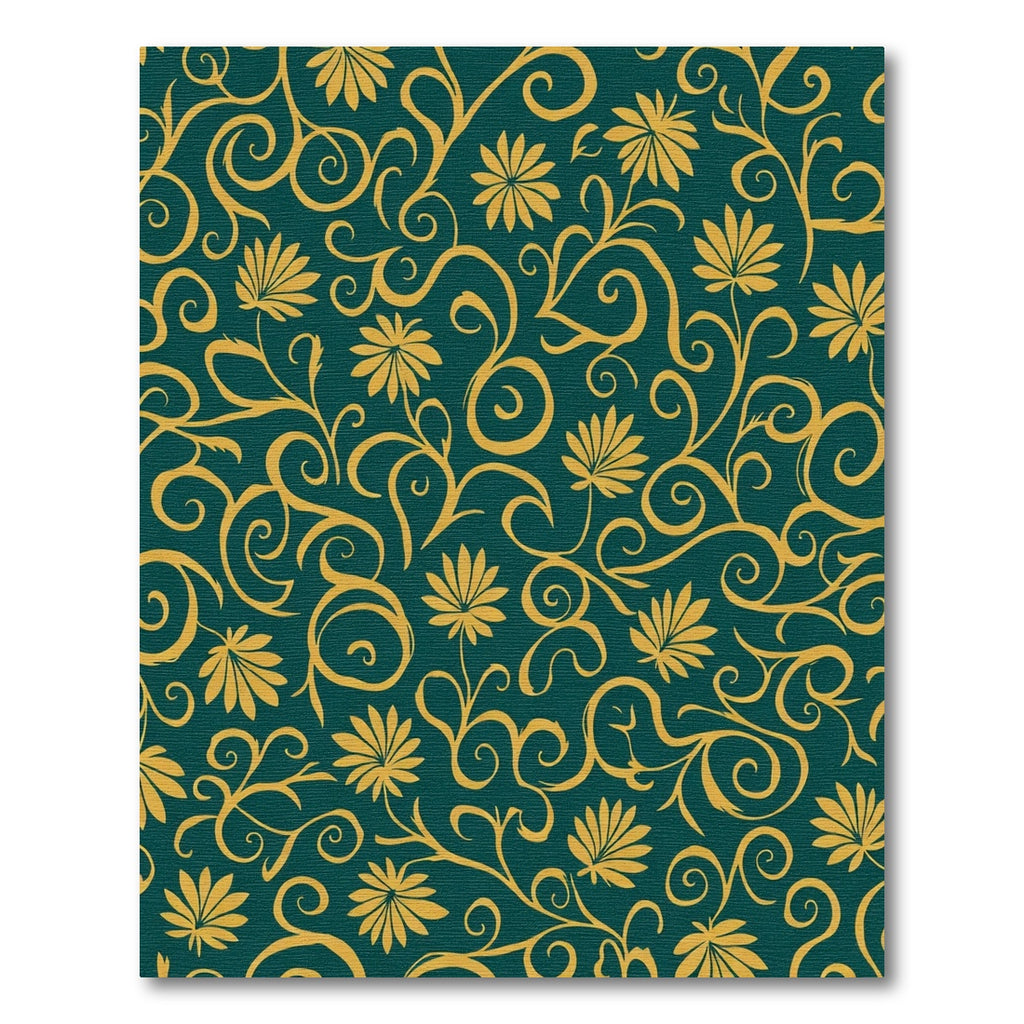 Golden Floral Swirl Teal Rug
