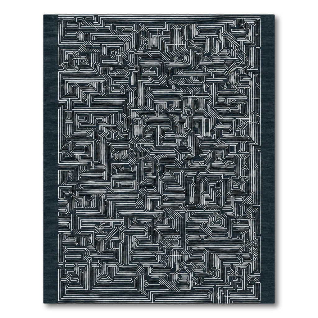 Dark Navy White Maze Lines Rug