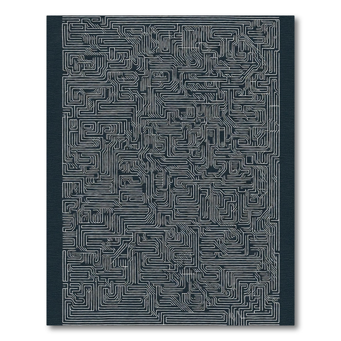 Dark Navy White Maze Lines Rug